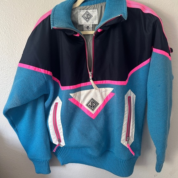 Vintage Wool Sun Valley Ski Quarter zip pullover sweater jacket retro 80s unisex - Picture 1 of 8